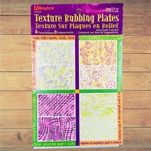 NEW ROYLCO #5839 Fossil/Bugs Texture Rubbing Plates Art Kit 4 Plates 8 Designs